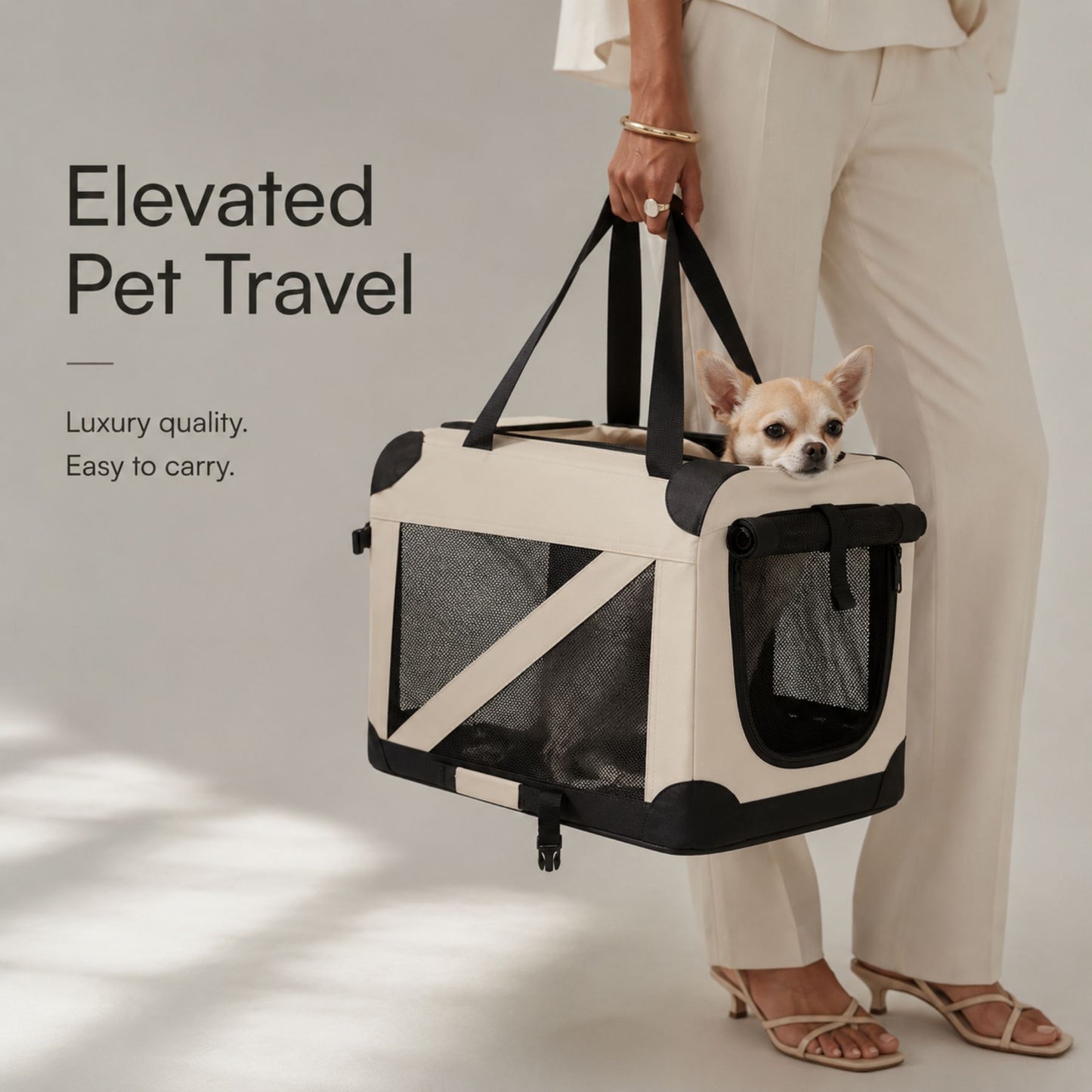 Foldable Dog Travel Crate & Soft-Sided Pet Carrier with Mesh Panels for Dogs and Cats