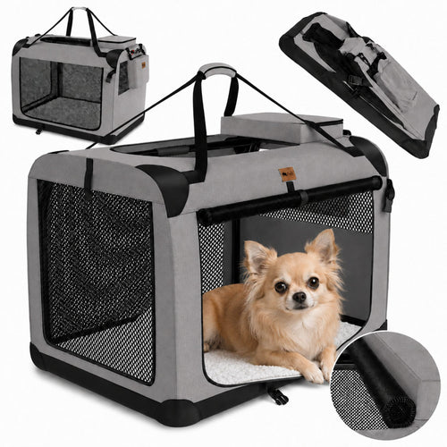Foldable Dog Travel Crate & Soft-Sided Pet Carrier with Mesh Panels for Dogs and Cats