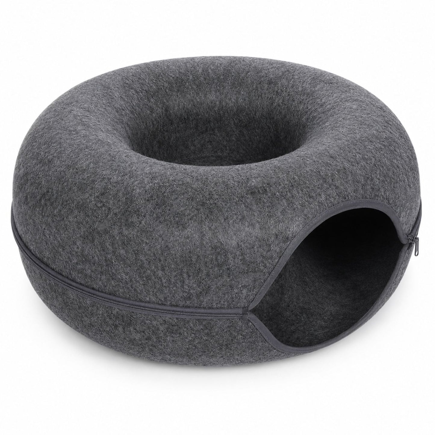 Foldable Round Felt Cat Tunnel Bed – Donut Cat Cave House with Play Tunnel for Cats & Kittens