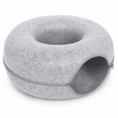 Foldable Round Felt Cat Tunnel Bed – Donut Cat Cave House with Play Tunnel for Cats & Kittens