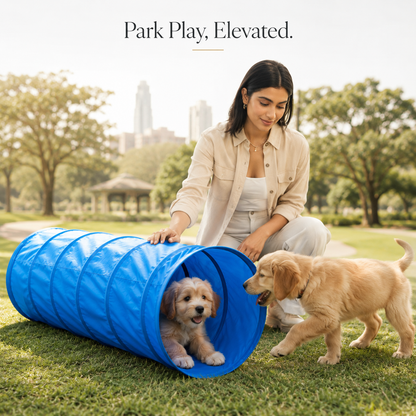 Foldable Dog Agility Tunnel for Training and Play, Blue Outdoor and Indoor Pet Exercise Tunnel
