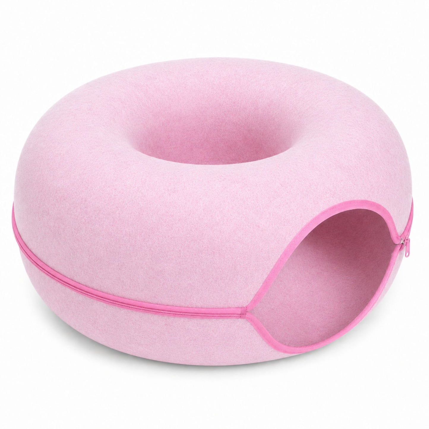 Foldable Round Felt Cat Tunnel Bed – Donut Cat Cave House with Play Tunnel for Cats & Kittens