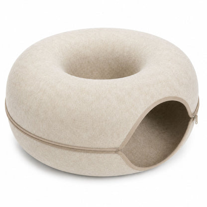 Foldable Round Felt Cat Tunnel Bed – Donut Cat Cave House with Play Tunnel for Cats & Kittens