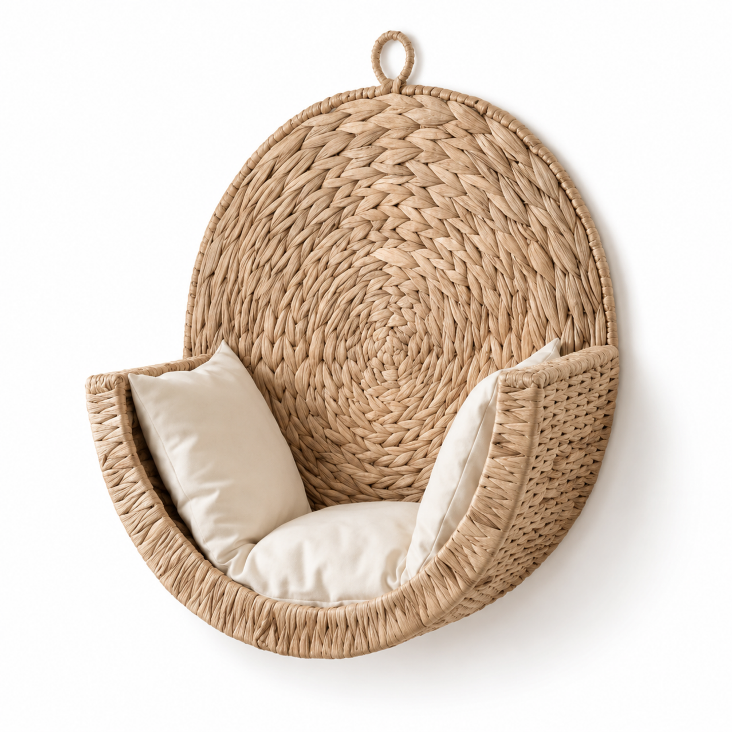 Handwoven Wall-Mounted Cat and Dog Bed with Cushion – Natural Woven Hanging Cat and Dog Bed, 40 cm