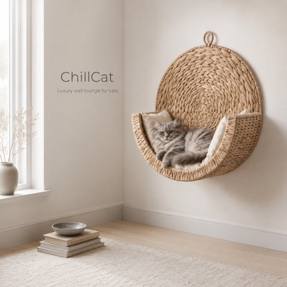 Handwoven Wall-Mounted Cat and Dog Bed with Cushion – Natural Woven Hanging Cat and Dog Bed, 40 cm