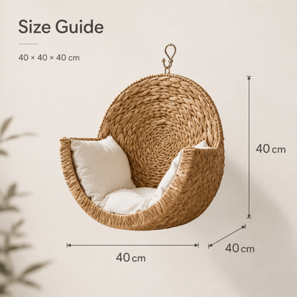 Handwoven Wall-Mounted Cat and Dog Bed with Cushion – Natural Woven Hanging Cat and Dog Bed, 40 cm