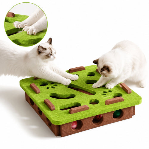 Interactive Cat Scratch and Play Board with Rolling Balls for Indoor Cats, Felt Activity Toy