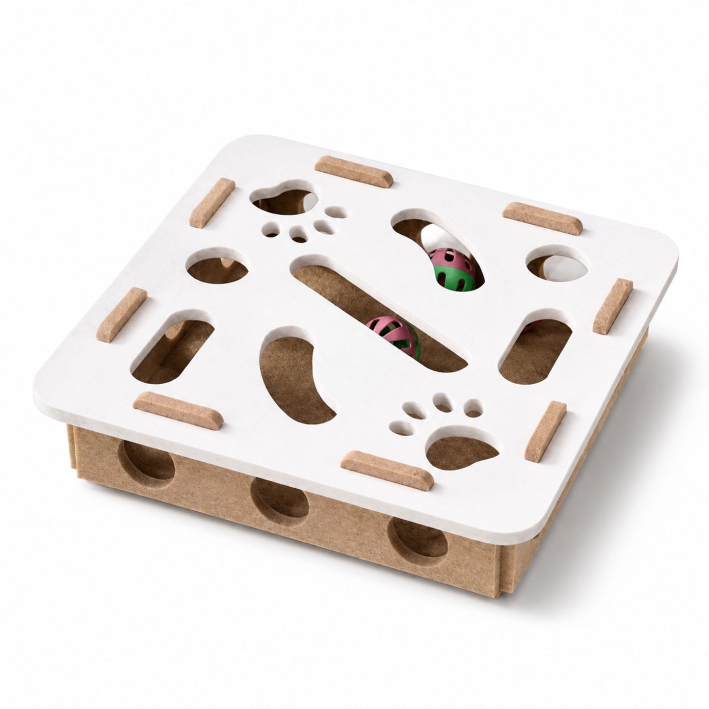 Interactive Cat Scratch and Play Board with Rolling Balls for Indoor Cats, Felt Activity Toy