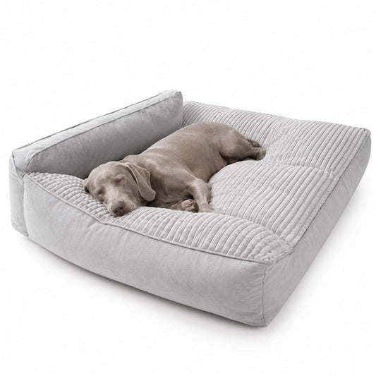 Large Grey Washable Pet Bed for Dogs and Cats, Soft Quilted Sofa Mat with Raised Backrest