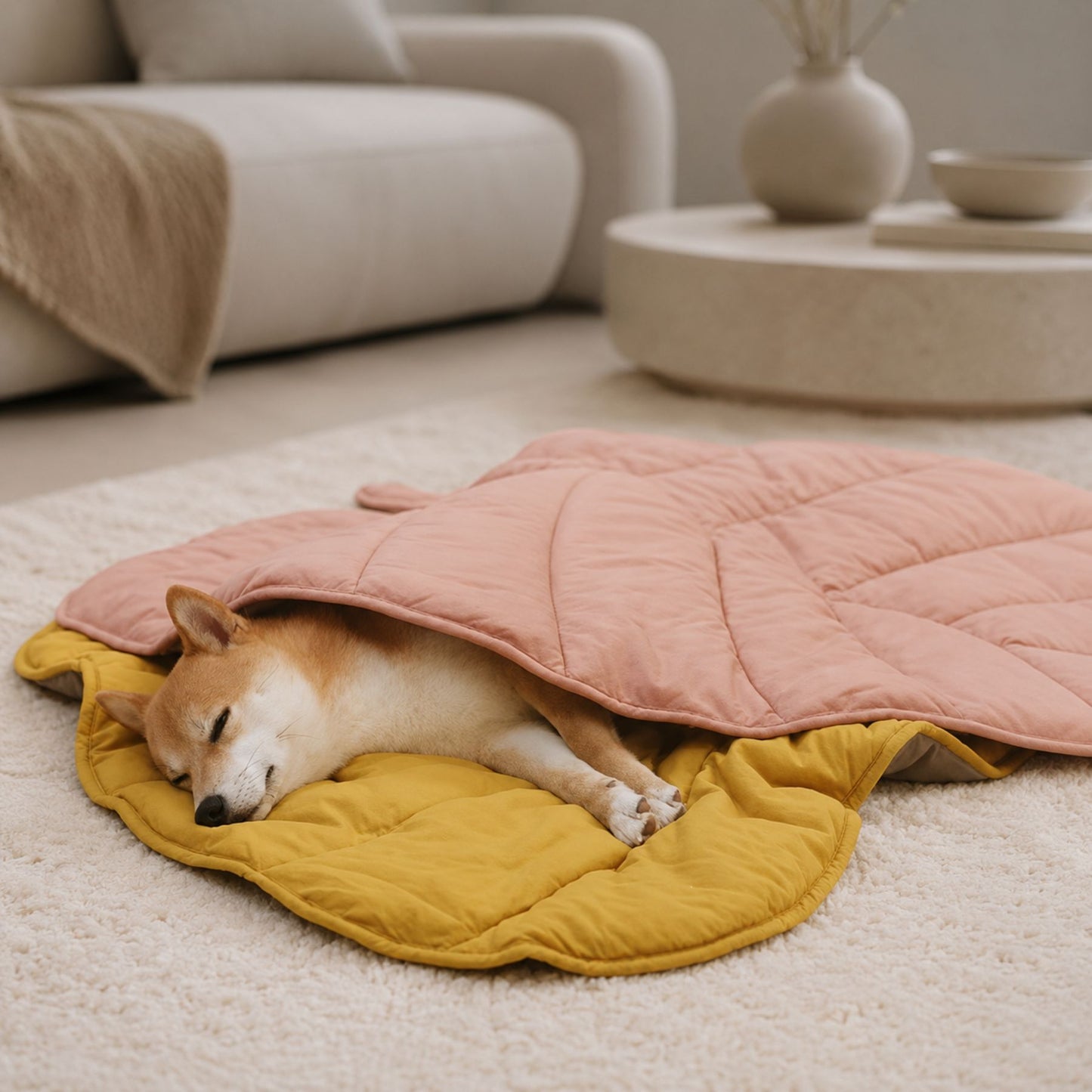 Leaf-Shaped Quilted Pet Mat for Dogs and Cats – Machine-Washable Floor, Bed and Sofa Mat