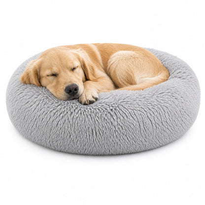 Luxury Calming Donut Dog Bed – Soft Faux Fur Washable Pet Bed for Small, Medium & Large Dogs and Cats