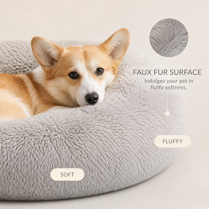 Luxury Calming Donut Dog Bed – Soft Faux Fur Washable Pet Bed for Small, Medium & Large Dogs and Cats