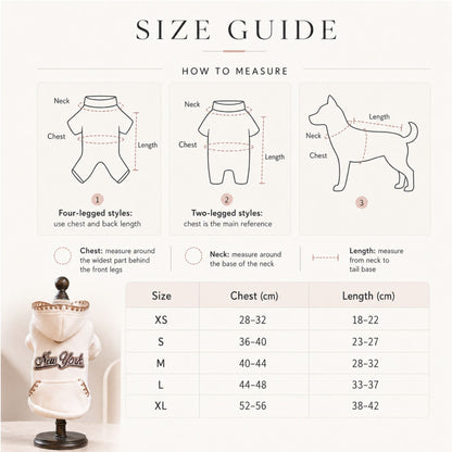 New York Embroidered Dog Hoodie – Cream Sweatshirt for Small Dogs