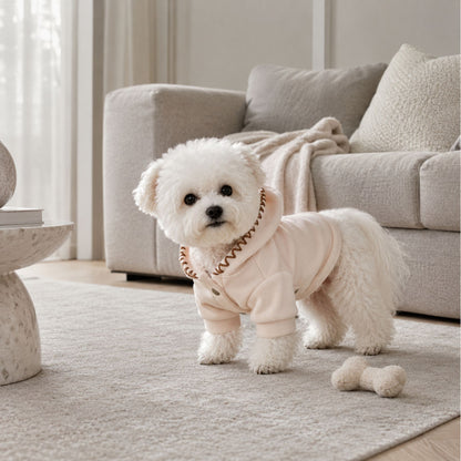 New York Embroidered Dog Hoodie – Cream Sweatshirt for Small Dogs