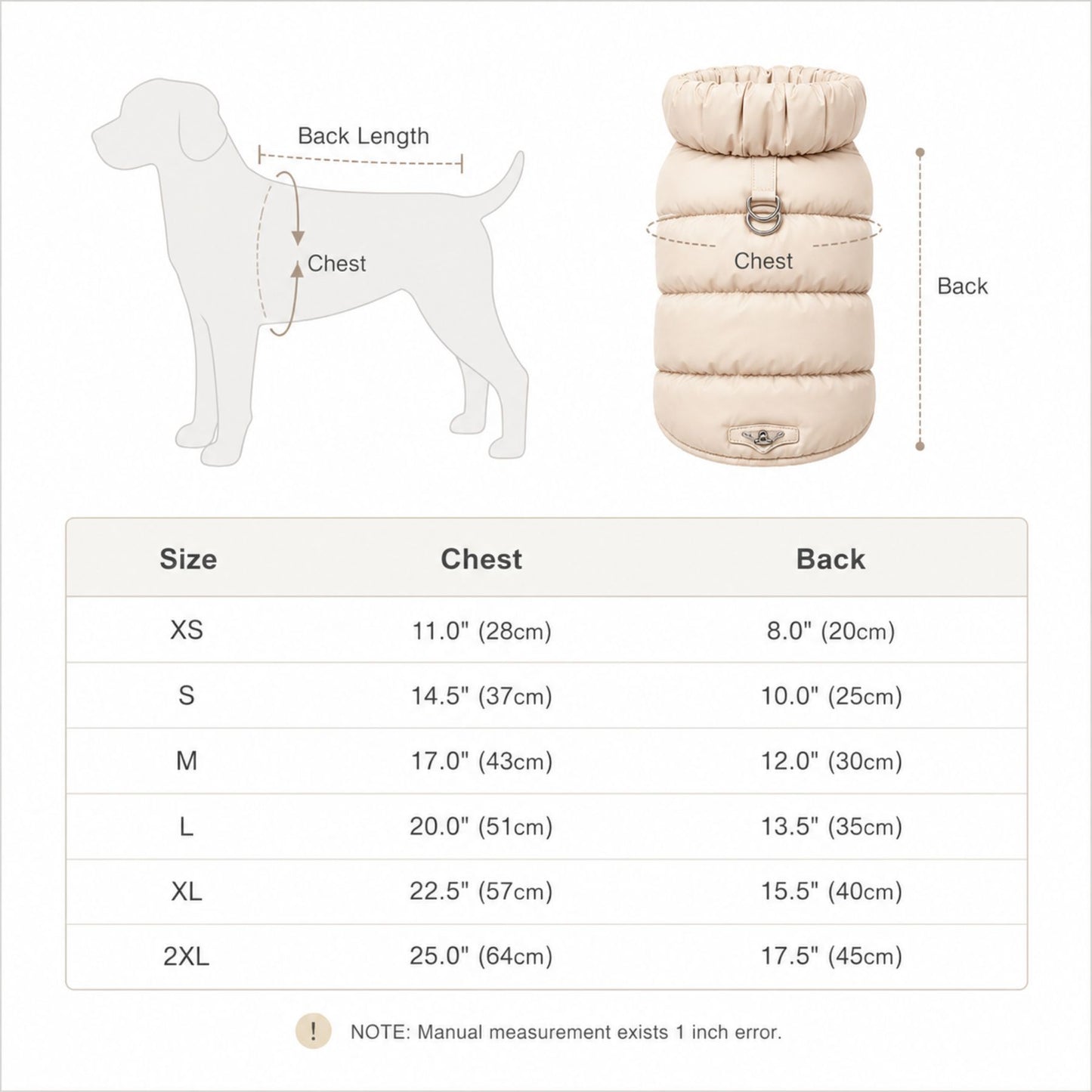 Padded Winter Dog and Cat Coat with Leash Ring – Warm Pet Jacket for Small Pets