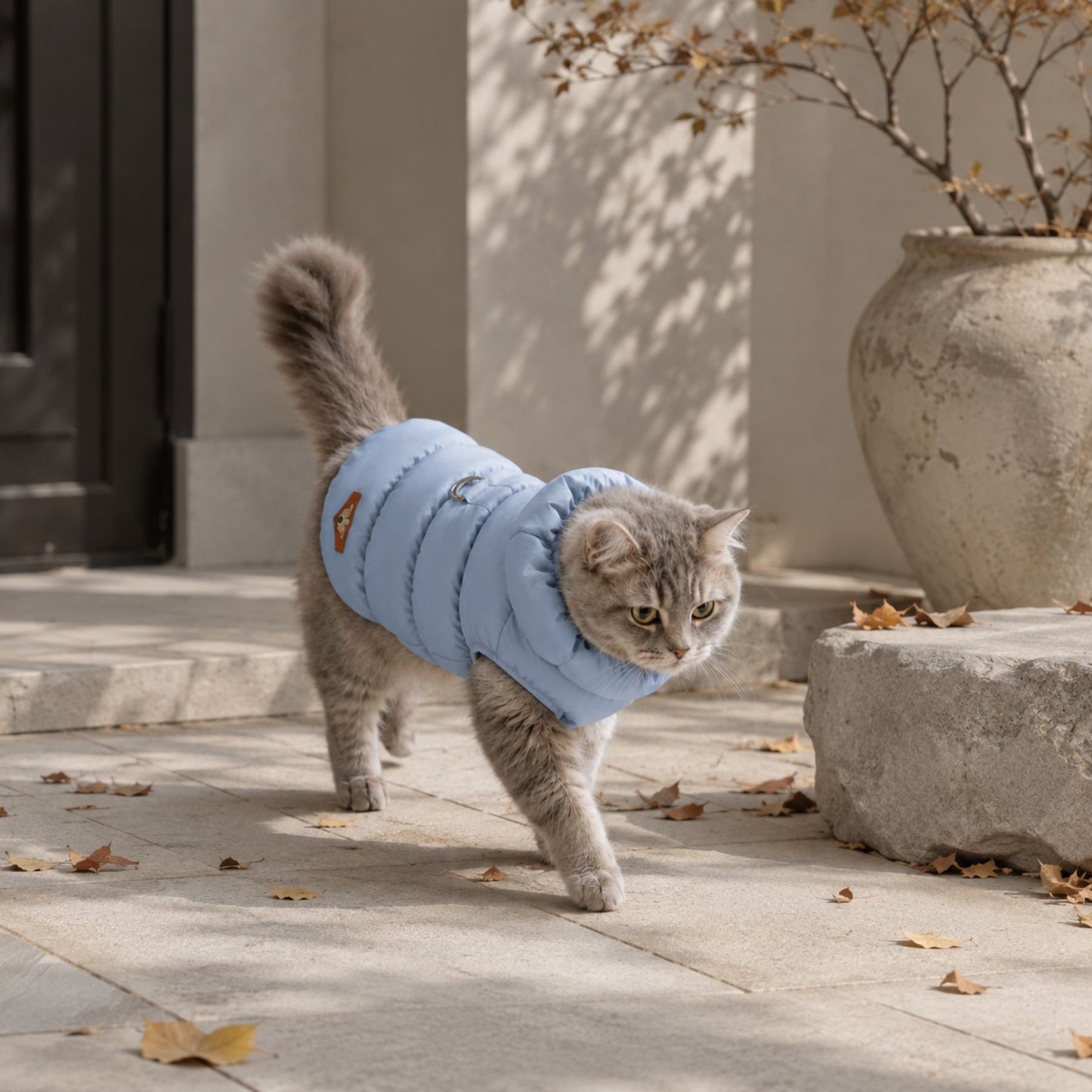 Padded Winter Dog and Cat Coat with Leash Ring – Warm Pet Jacket for Small Pets