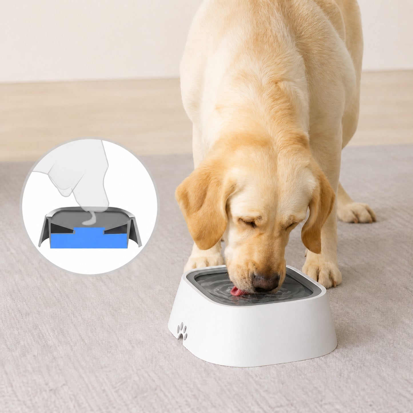 Pet Floating Water Bowl for Dogs & Cats – Anti Spill Slow Drinking Water Dispenser with Filter