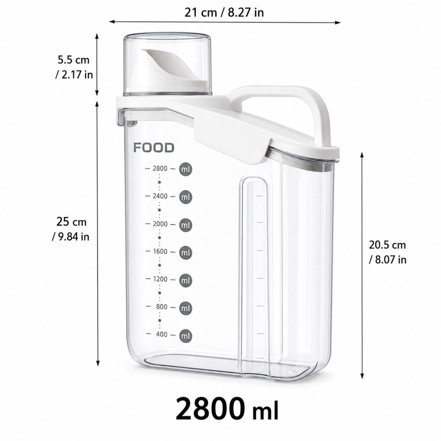 Pet Food Storage Container with Measuring Scale and Pour Spout – Sealed Dry Food Dispenser for Dog Food, Cat Food, Snacks and Kitchen Storage