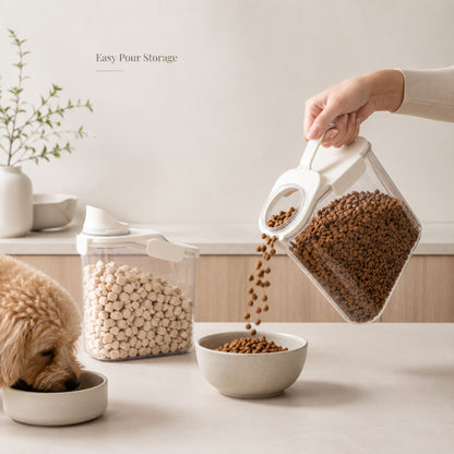 Pet Food Storage Container with Measuring Scale and Pour Spout – Sealed Dry Food Dispenser for Dog Food, Cat Food, Snacks and Kitchen Storage