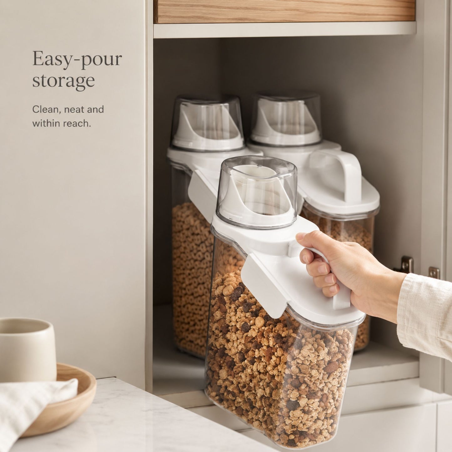 Pet Food Storage Container with Measuring Scale and Pour Spout – Sealed Dry Food Dispenser for Dog Food, Cat Food, Snacks and Kitchen Storage