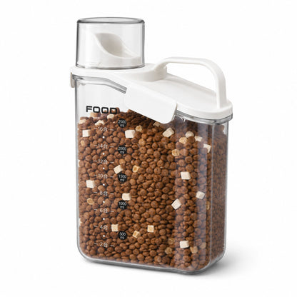 Pet Food Storage Container with Measuring Scale and Pour Spout – Sealed Dry Food Dispenser for Dog Food, Cat Food, Snacks and Kitchen Storage