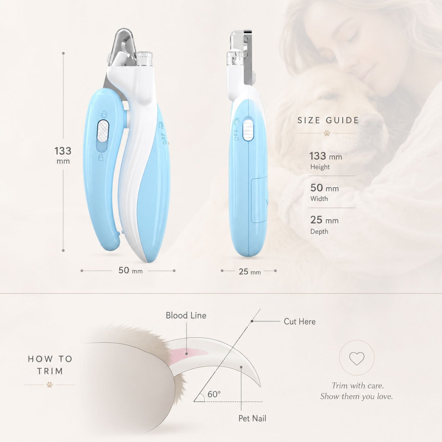 Pet Nail Clippers with LED Light | Dog & Cat Claw Trimmer with Safety Guard and Nail Catcher