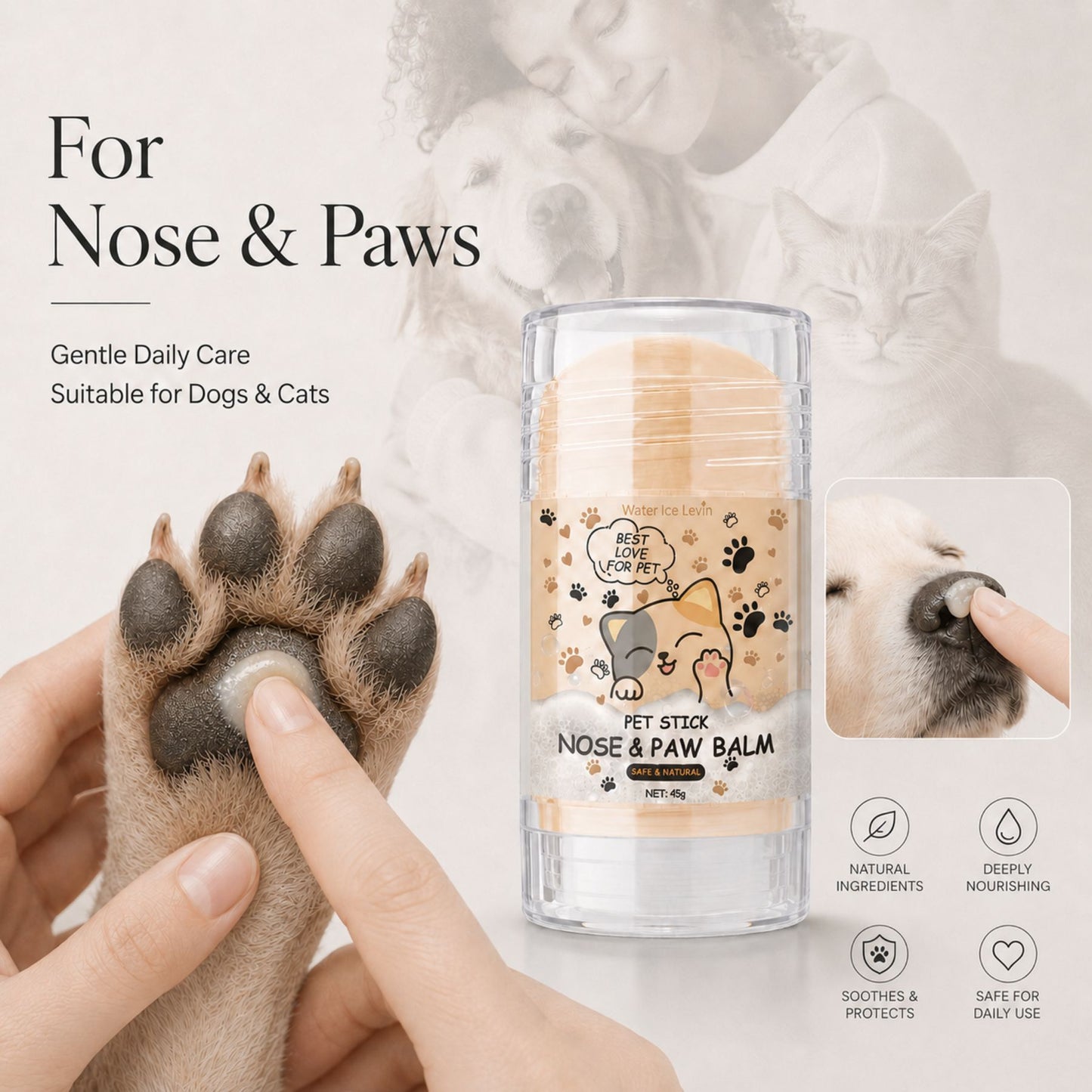 Pet Nose & Paw Balm Stick for Dogs and Cats, 45g Moisturizing Paw Pad and Nose Care Balm