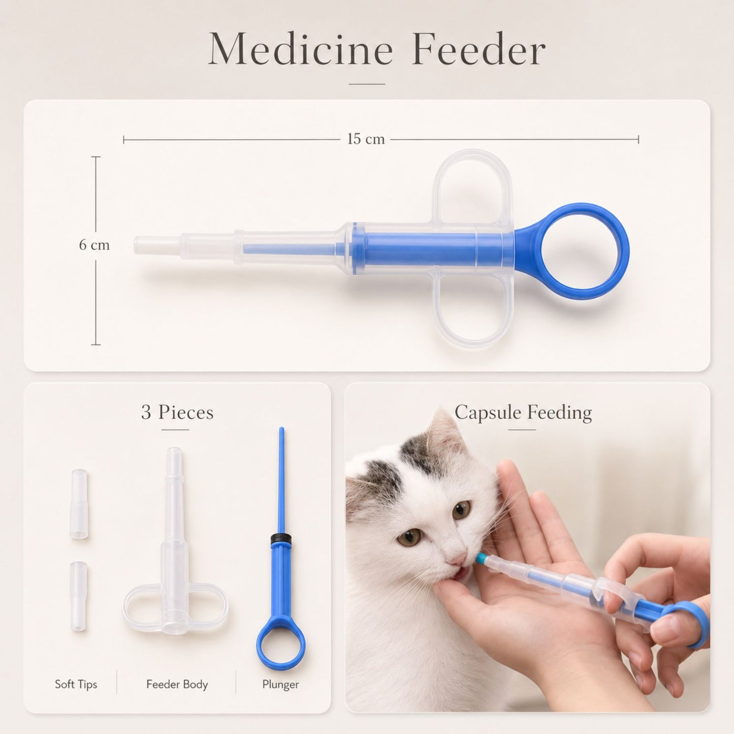 Pet Pill Dispenser Syringe with Soft Tips for Cats and Dogs – Tablet, Capsule and Liquid Feeding Tool