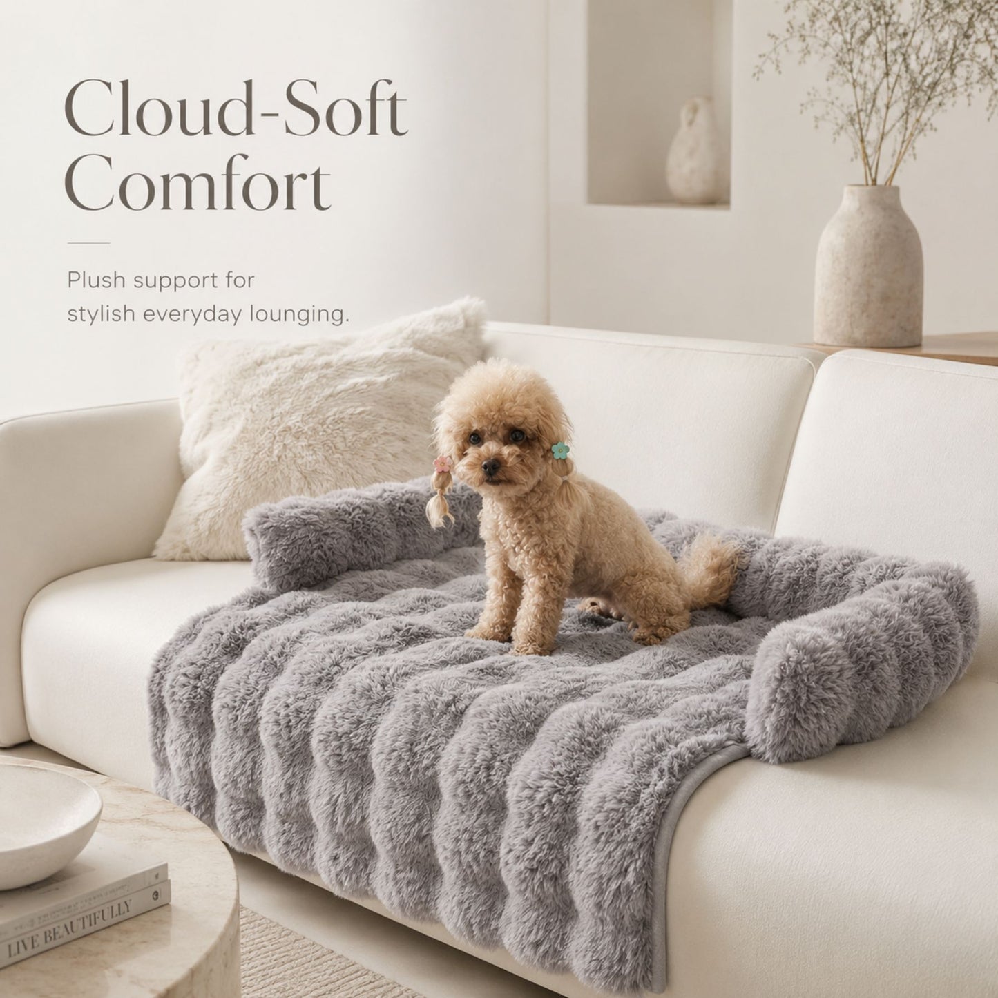 Pet Sofa Cushion 75x75 cm | Quilted Dog & Cat Bed Pad with Raised Bolster Sides