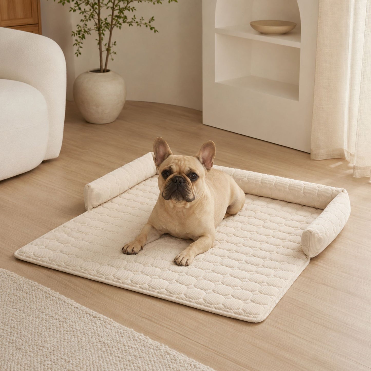 Pet Sofa Cushion 75x75 cm | Quilted Dog & Cat Bed Pad with Raised Bolster Sides