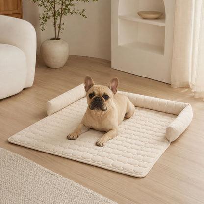 Pet Sofa Cushion 75x75 cm | Quilted Dog & Cat Bed Pad with Raised Bolster Sides