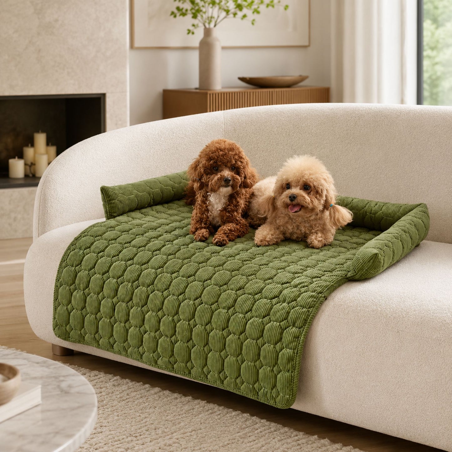 Pet Sofa Cushion 75x75 cm | Quilted Dog & Cat Bed Pad with Raised Bolster Sides