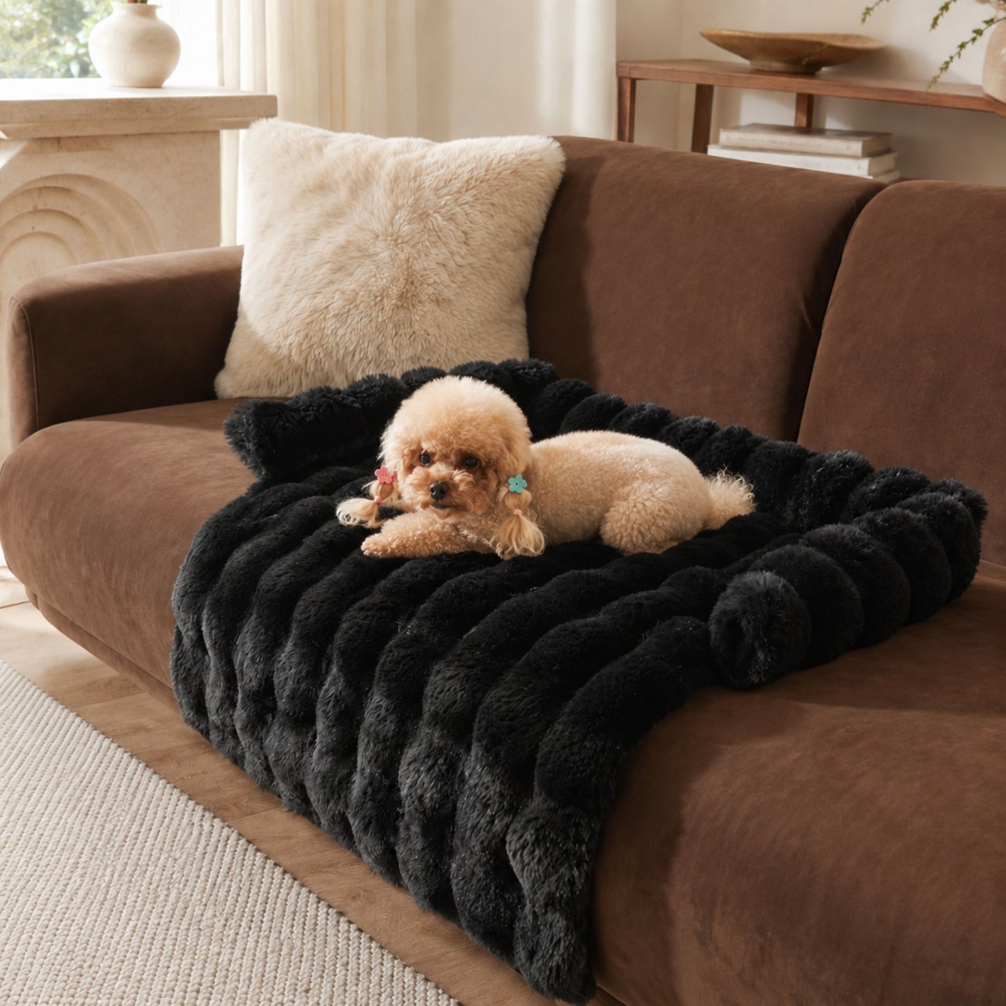 Pet Sofa Cushion 75x75 cm | Quilted Dog & Cat Bed Pad with Raised Bolster Sides