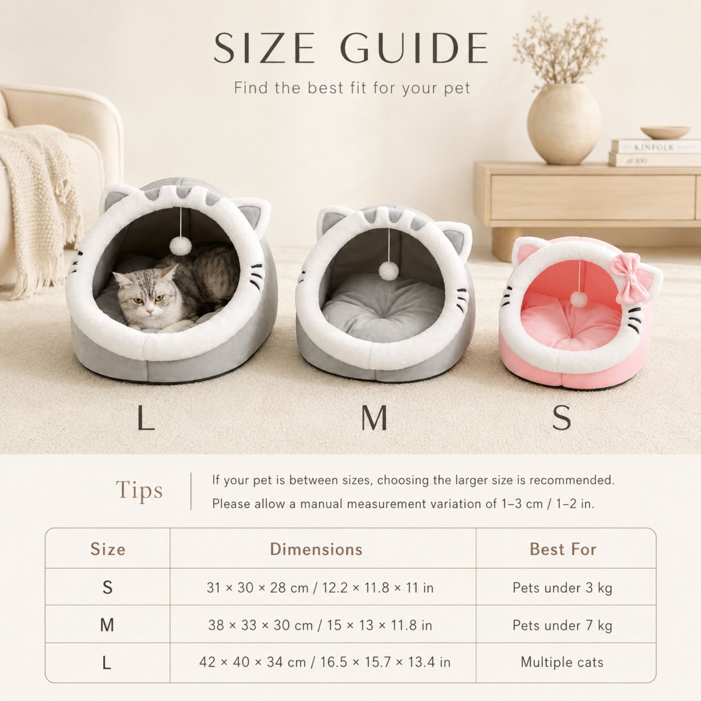 Plush Cat Cave Bed with Hanging Toy for Cats and Small Dogs