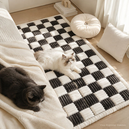 Plush Dog Sofa Mat and Cat Sleeping Pad – Padded Checkerboard Pet Bed Cushion