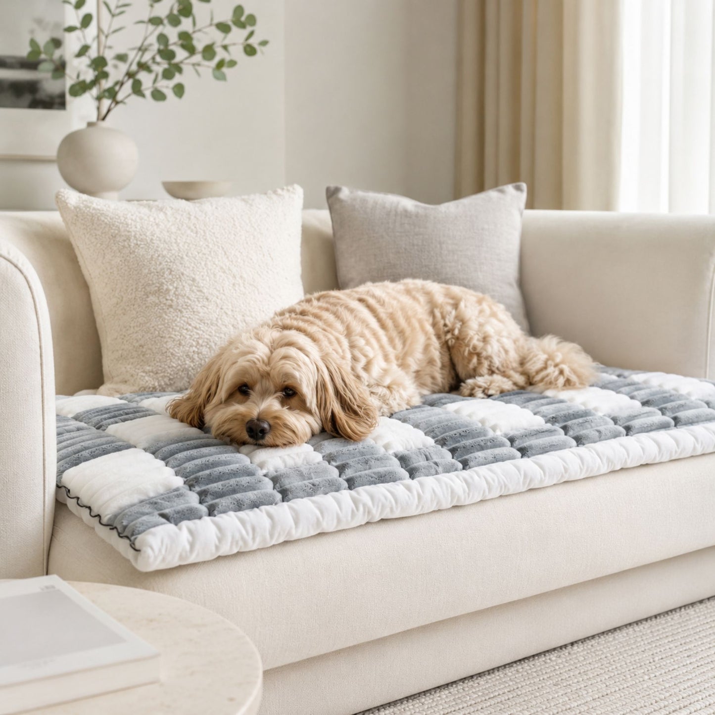 Plush Dog Sofa Mat and Cat Sleeping Pad – Padded Checkerboard Pet Bed Cushion