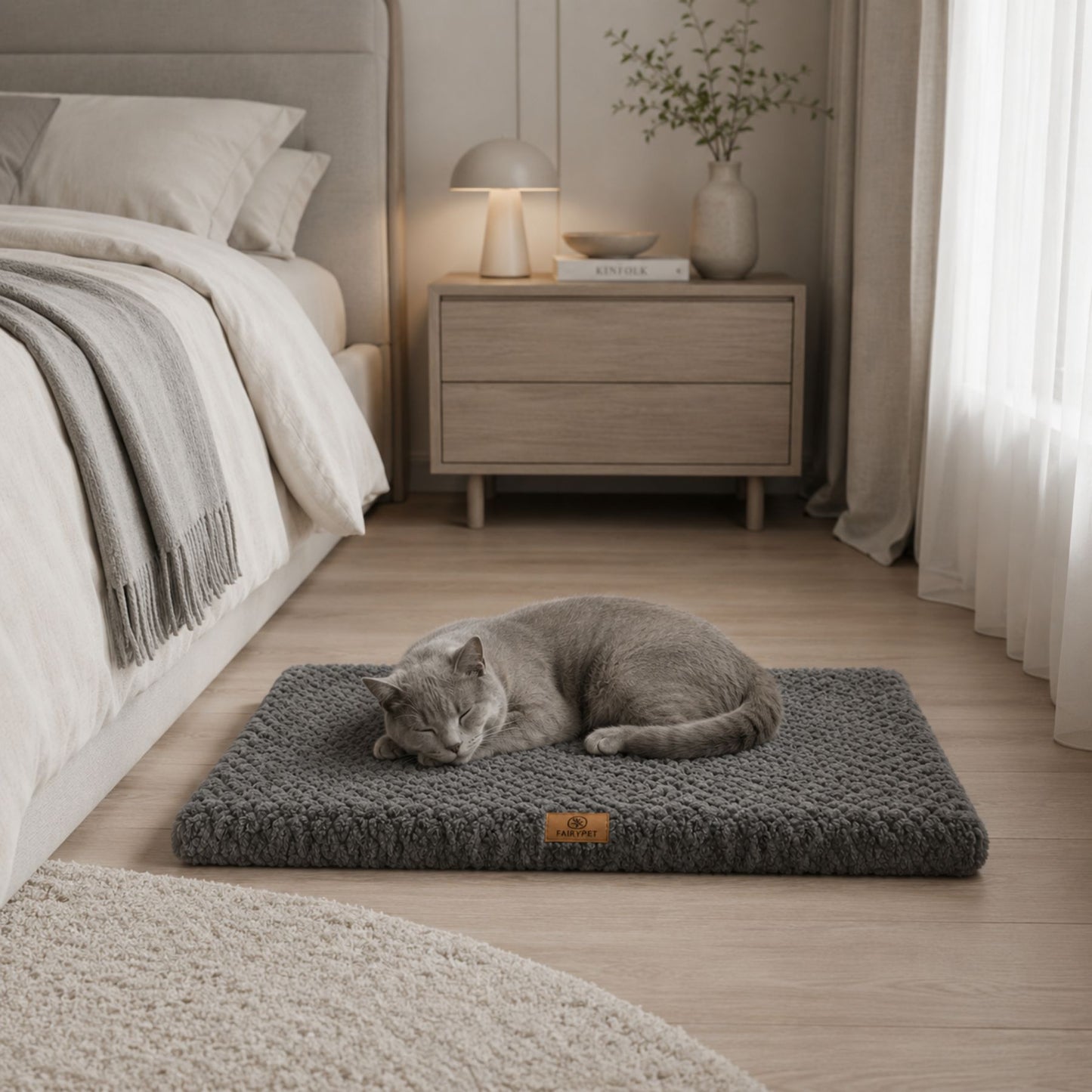 Plush Faux Fur Dog Bed with Removable Washable Cover & Non-Slip Base