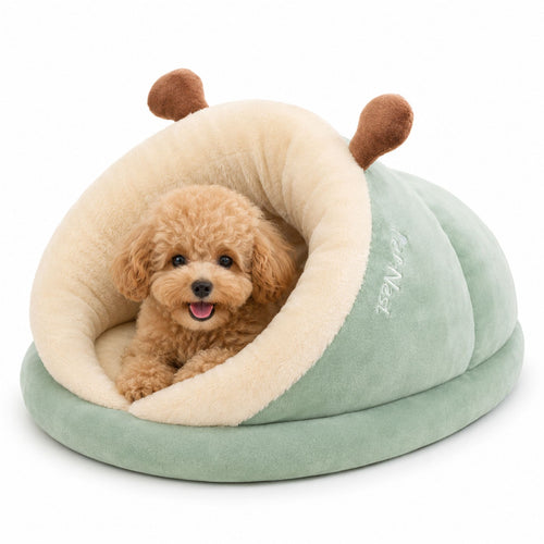 Plush Hooded Pet Bed for Small Dogs and Cats – Soft Cave Sleeping Nest