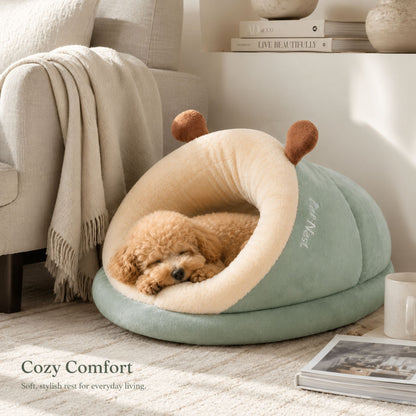 Plush Hooded Pet Bed for Small Dogs and Cats – Soft Cave Sleeping Nest