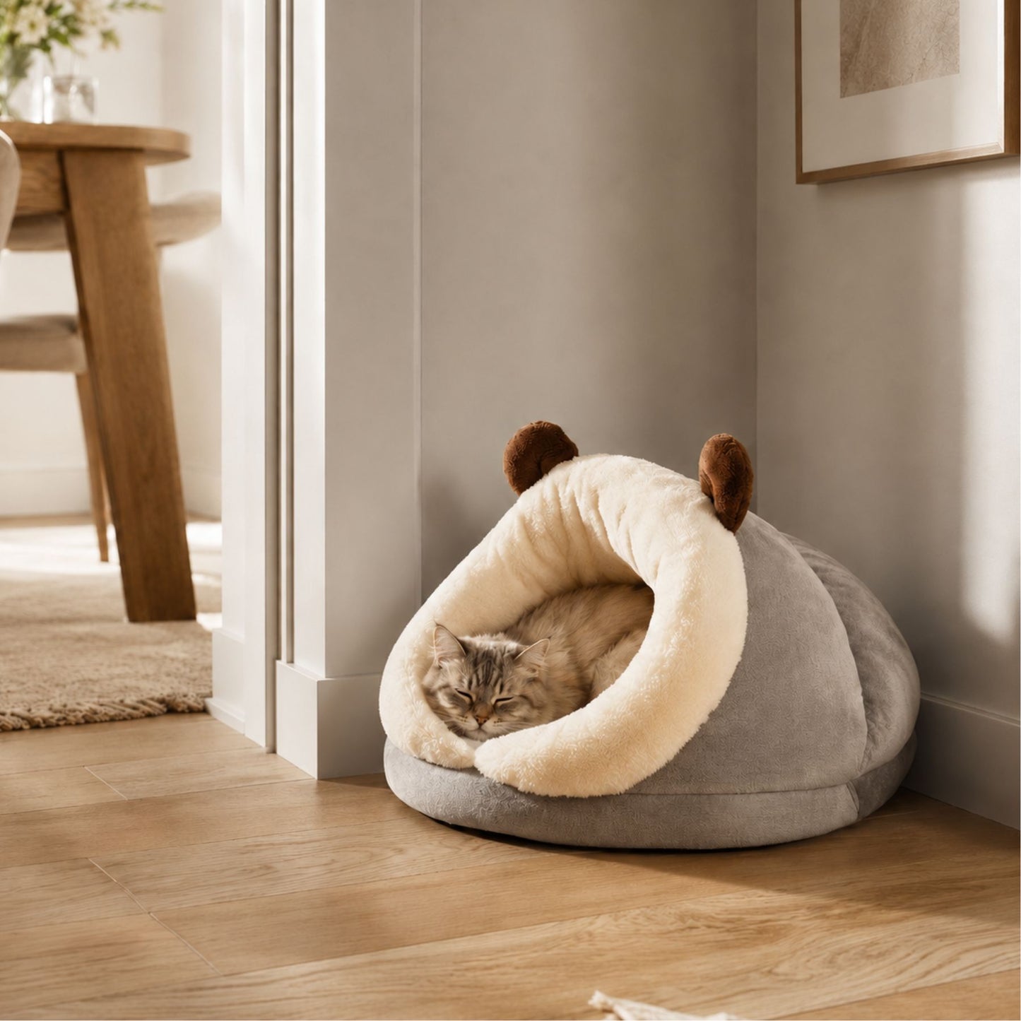 Plush Hooded Pet Bed for Small Dogs and Cats – Soft Cave Sleeping Nest