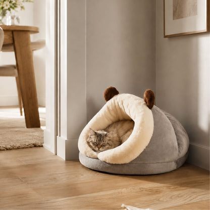 Plush Hooded Pet Bed for Small Dogs and Cats – Soft Cave Sleeping Nest