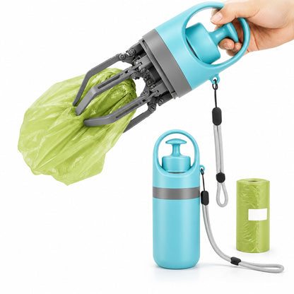 Portable Dog Pooper Scooper with Built-In Waste Bag Dispenser – One-Handed Pet Waste Picker & Grabber Tool