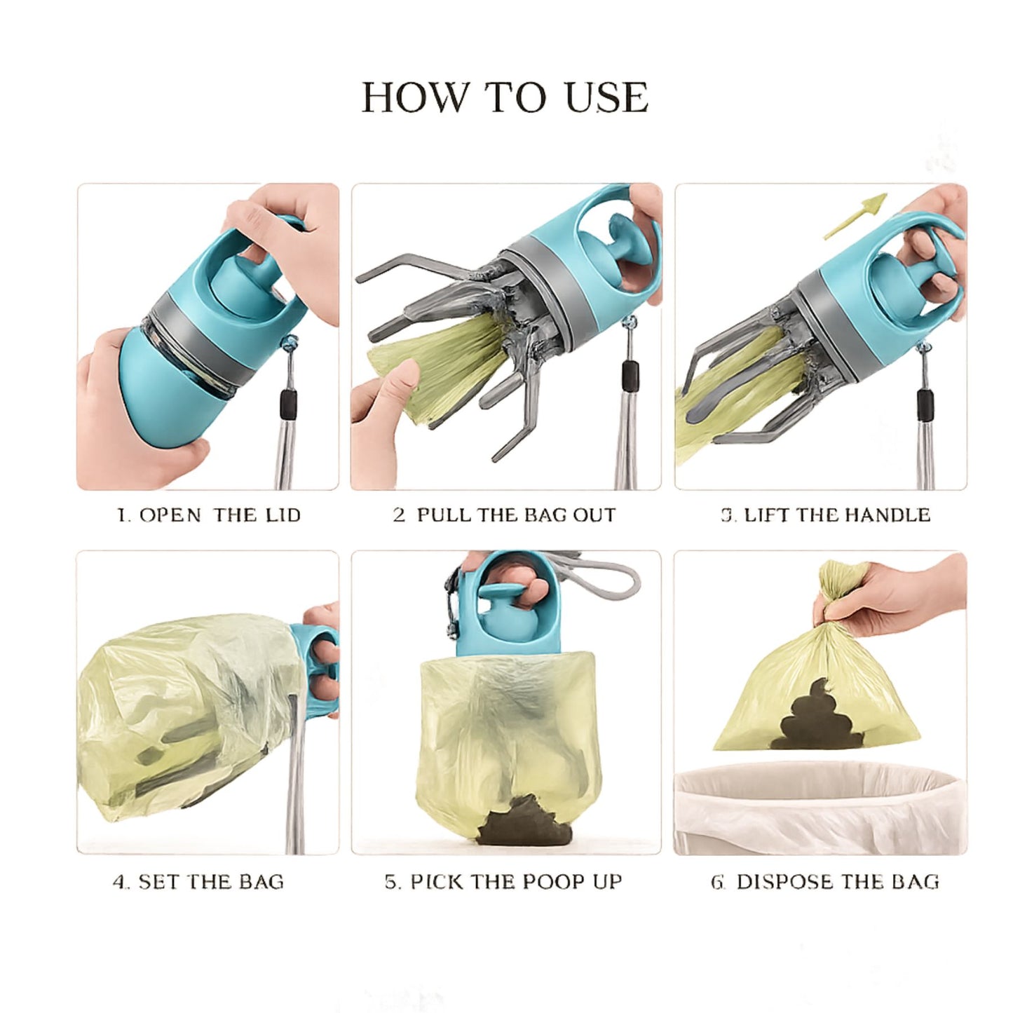 Portable Dog Pooper Scooper with Built-In Waste Bag Dispenser – One-Handed Pet Waste Picker & Grabber Tool