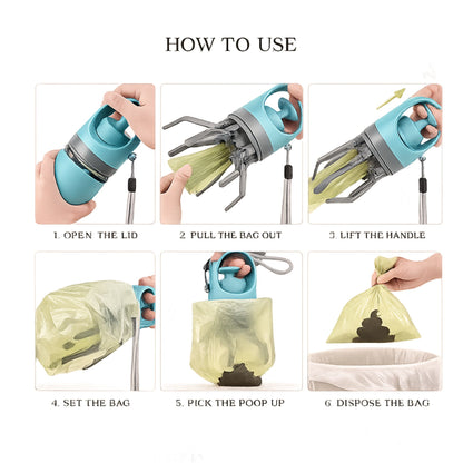 Portable Dog Pooper Scooper with Built-In Waste Bag Dispenser – One-Handed Pet Waste Picker & Grabber Tool