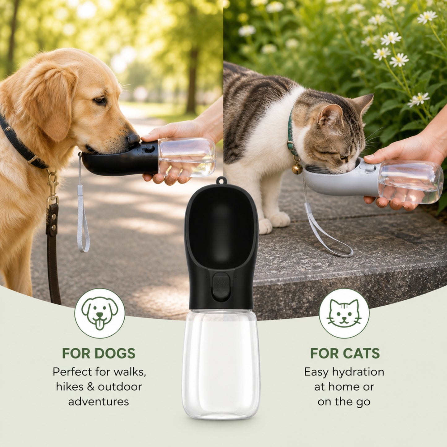 Portable Pet Water Bottle for Dogs & Cats – Leakproof Travel Water Dispenser with Built-in Drinking Bowl