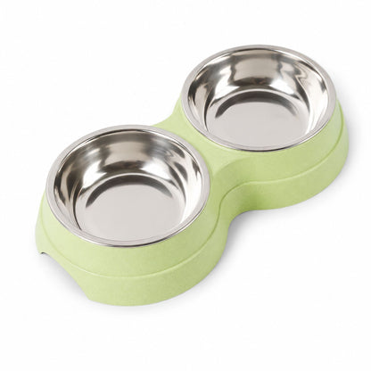 Premium Double Pet Feeding Bowl with Removable Stainless Steel Bowls – Food & Water Dish for Cats and Small Dogs