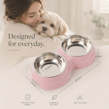 Premium Double Pet Feeding Bowl with Removable Stainless Steel Bowls – Food & Water Dish for Cats and Small Dogs