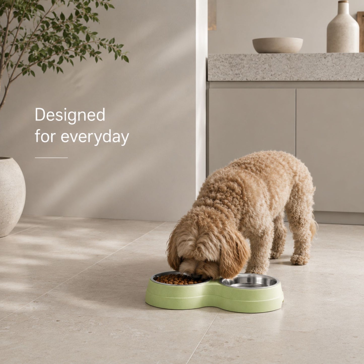 Premium Double Pet Feeding Bowl with Removable Stainless Steel Bowls – Food & Water Dish for Cats and Small Dogs