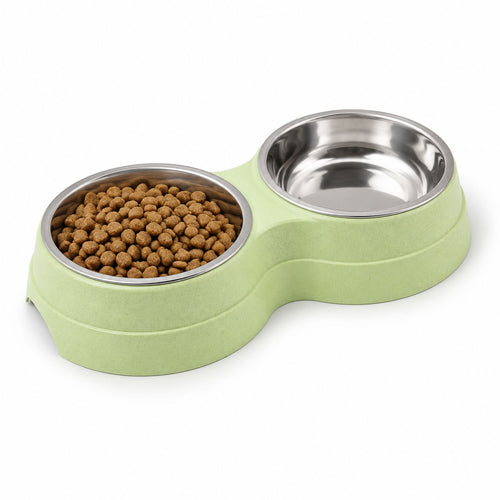 Premium Double Pet Feeding Bowl with Removable Stainless Steel Bowls – Food & Water Dish for Cats and Small Dogs