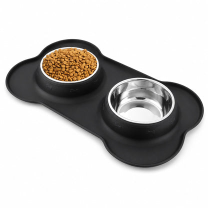 Premium Non-Slip Double Dog & Cat Bowl with Silicone Mat and Removable Stainless Steel Bowls – Food & Water Feeding Station